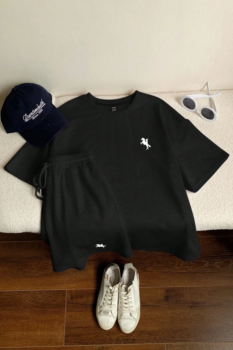 Kadın 2Lİ TAKIM OVERSİZE Trend T-shirt Şort Model 5129