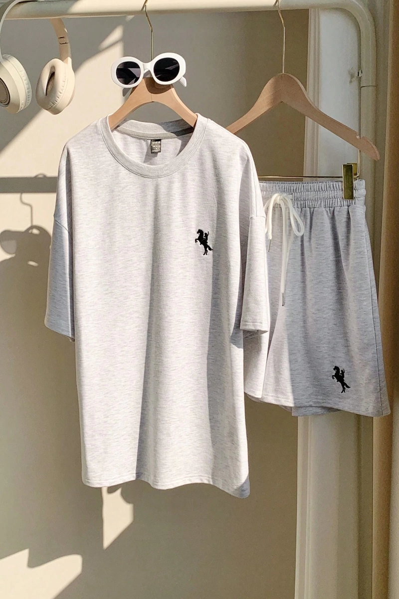 Kadın 2Lİ TAKIM OVERSİZE Trend T-shirt Şort Model 5129