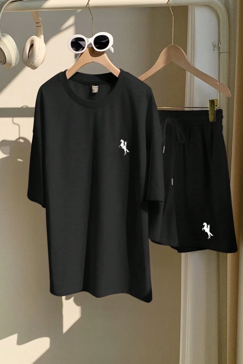 Kadın 2Lİ TAKIM OVERSİZE Trend T-shirt Şort Model 5129
