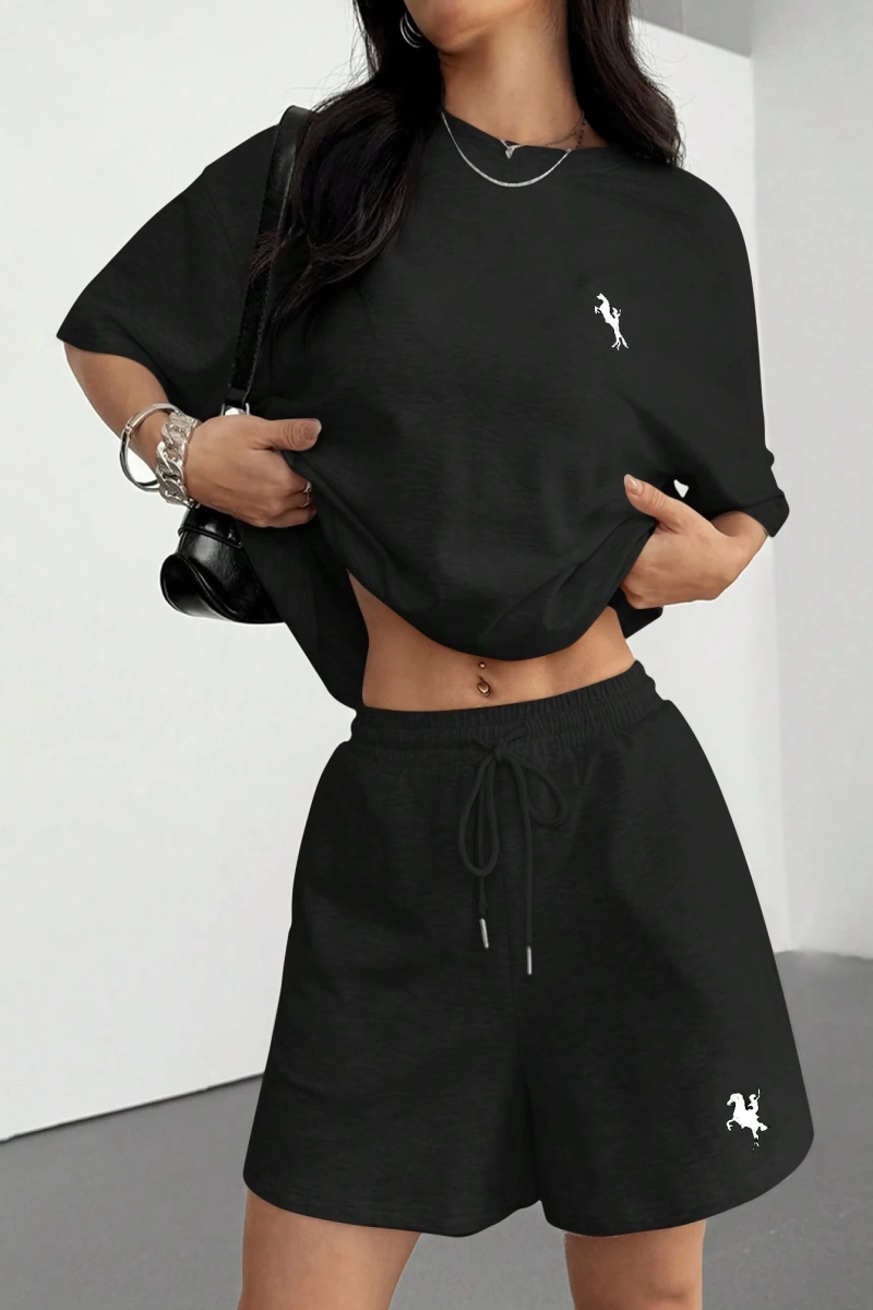 Kadın 2Lİ TAKIM OVERSİZE Trend T-shirt Şort Model 5129
