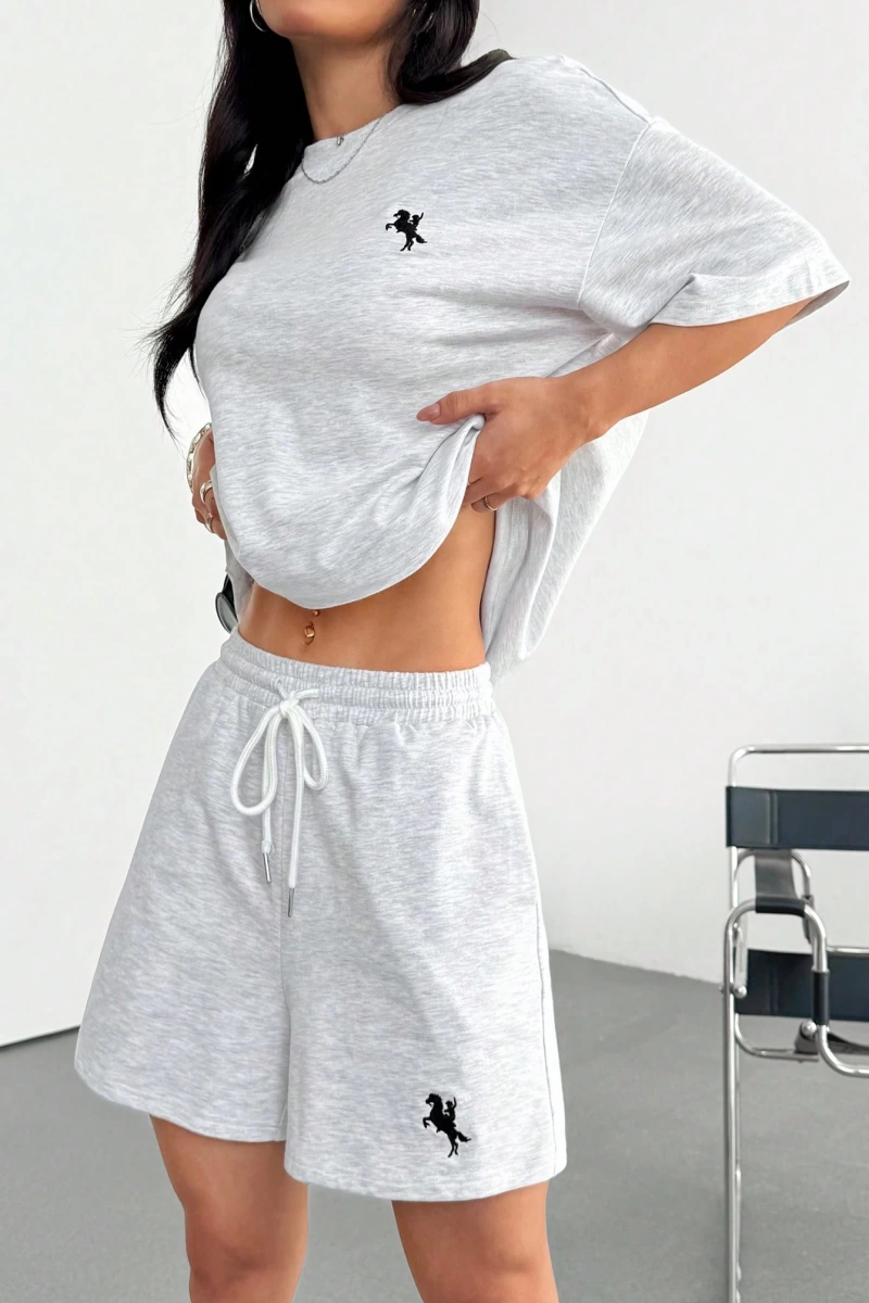 Kadın 2Lİ TAKIM OVERSİZE Trend T-shirt Şort Model 5129