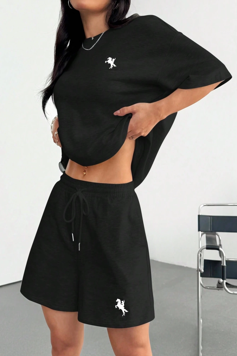 Kadın 2Lİ TAKIM OVERSİZE Trend T-shirt Şort Model 5129