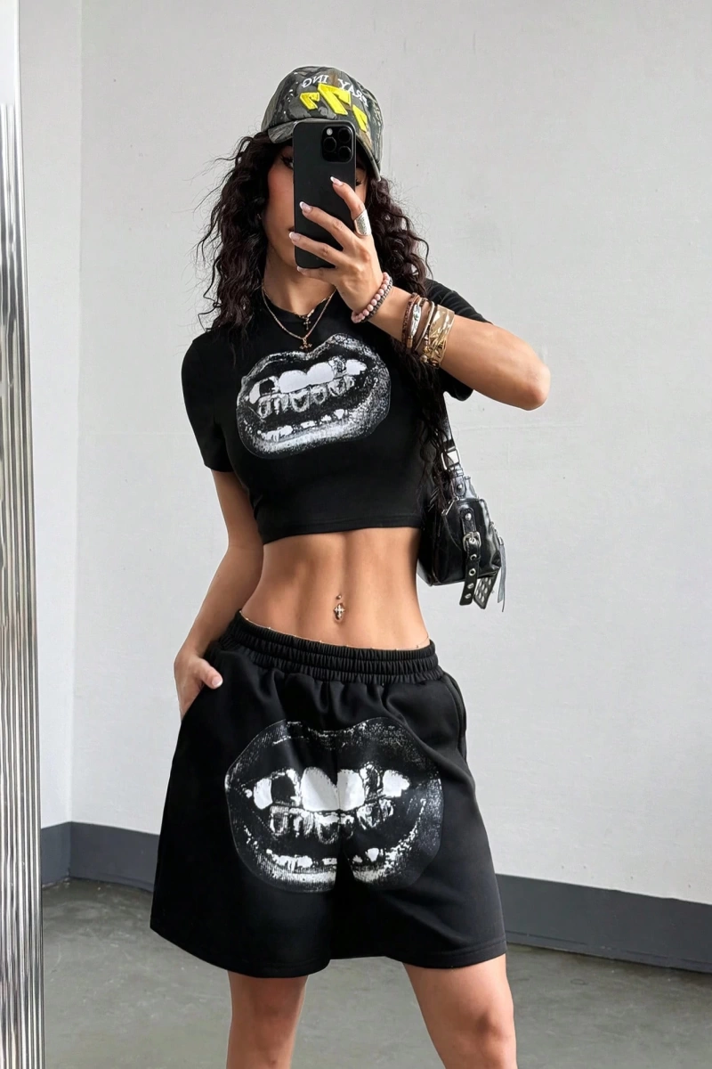 Kadın 2Lİ TAKIM OVERSİZE Trend T-shirt Şort Model 5130