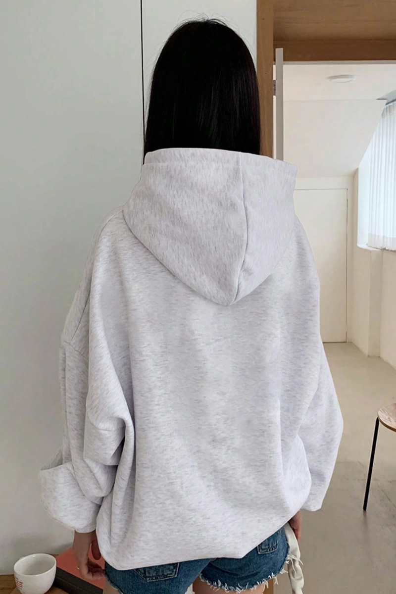 Kadın Basit Baskılı Kapüşonlu Sweatshirt, Siyah, Üç Çeyrek Kollu Üstler Model 5206