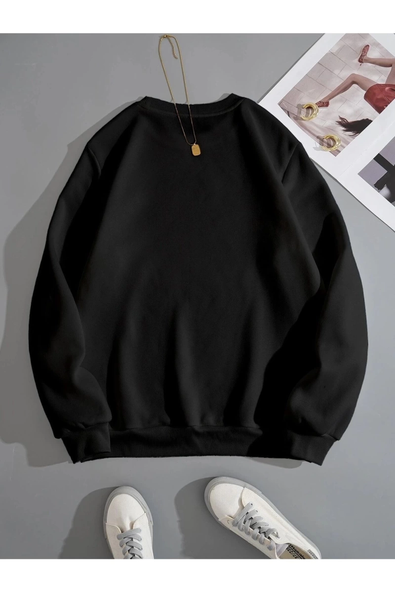 Kadın Beauty Baskılı Oversize Bisiklet Yaka Sweatshirt