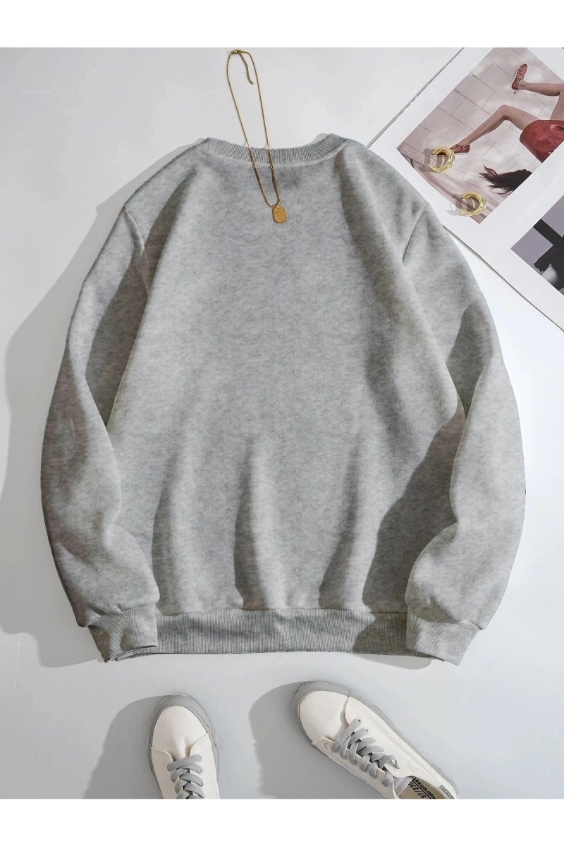 Kadın Beauty Baskılı Oversize Bisiklet Yaka Sweatshirt