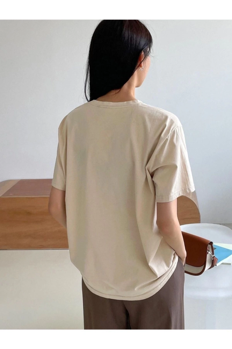 Kadın Bej Kadın Figür Baskılı Oversize Bisiklet Yaka Tshirt