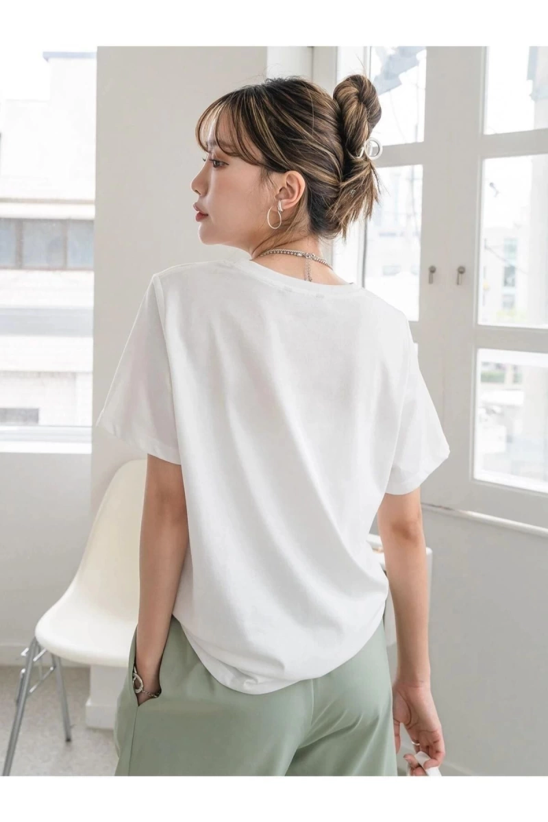 Kadın Beyaz Lıvıng Baskılı Oversize Bisiklet Yaka Tshirt