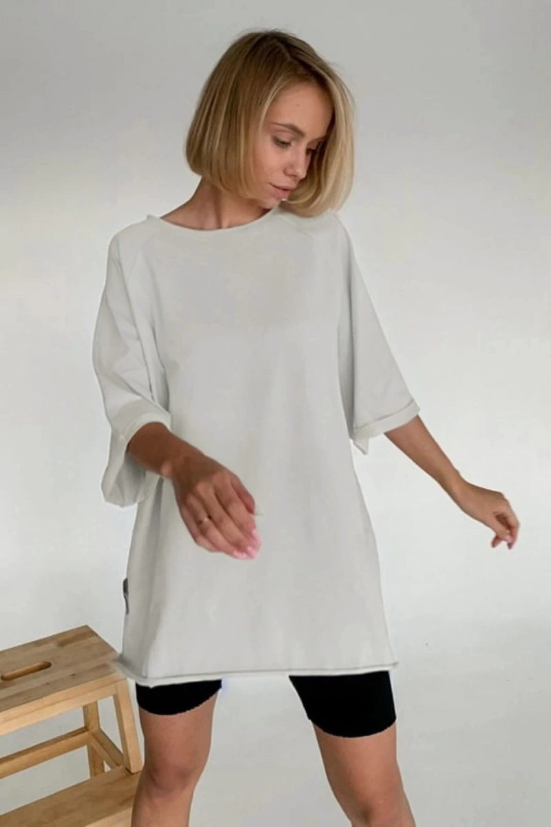 Kadın Beyaz Regular Fit Kısa Kollu Bol Kesim Pamuklu Bisiklet