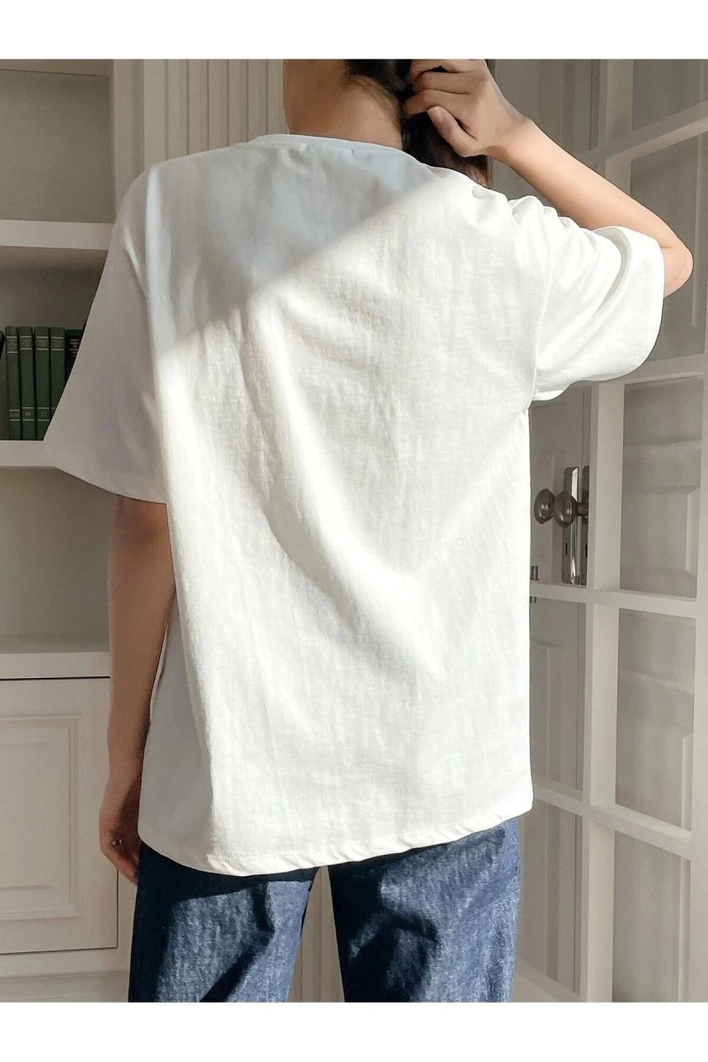 Kadın Beyaz Zero In Your Target Baskılı Oversize T-Shirt