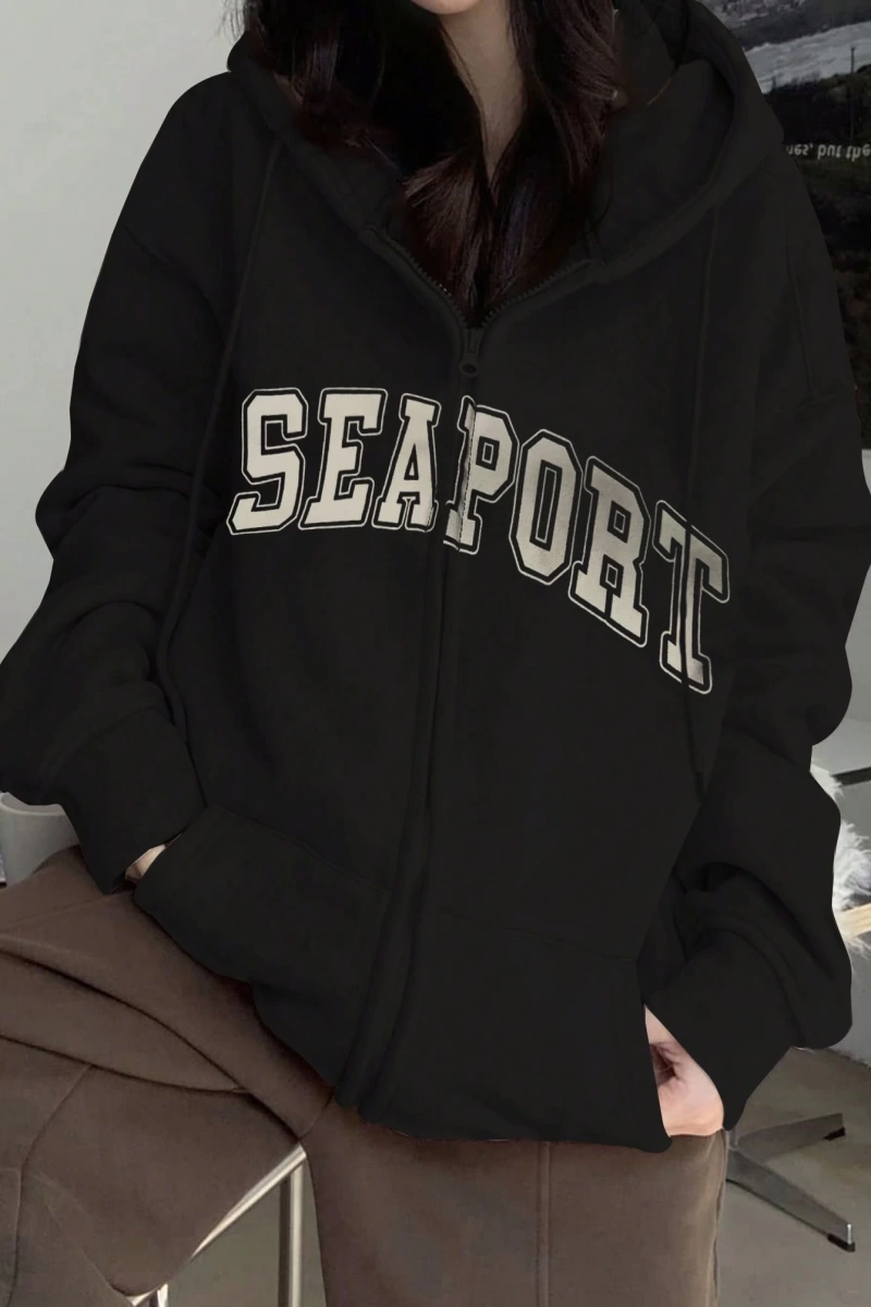 Kadın Bol Mektup Baskılı Termal Astarlı Sweatshirt, Sonbahar, Uzun Kollu Üstler Model 5144