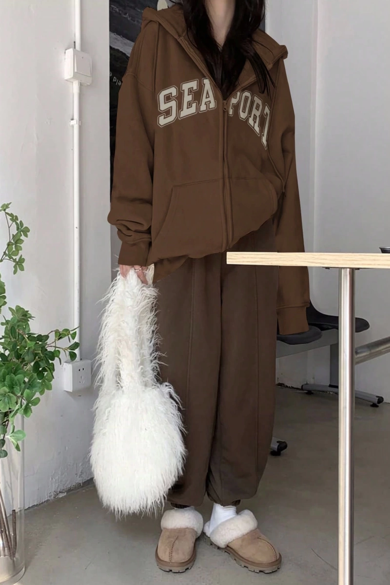 Kadın Bol Mektup Baskılı Termal Astarlı Sweatshirt, Sonbahar, Uzun Kollu Üstler Model 5144