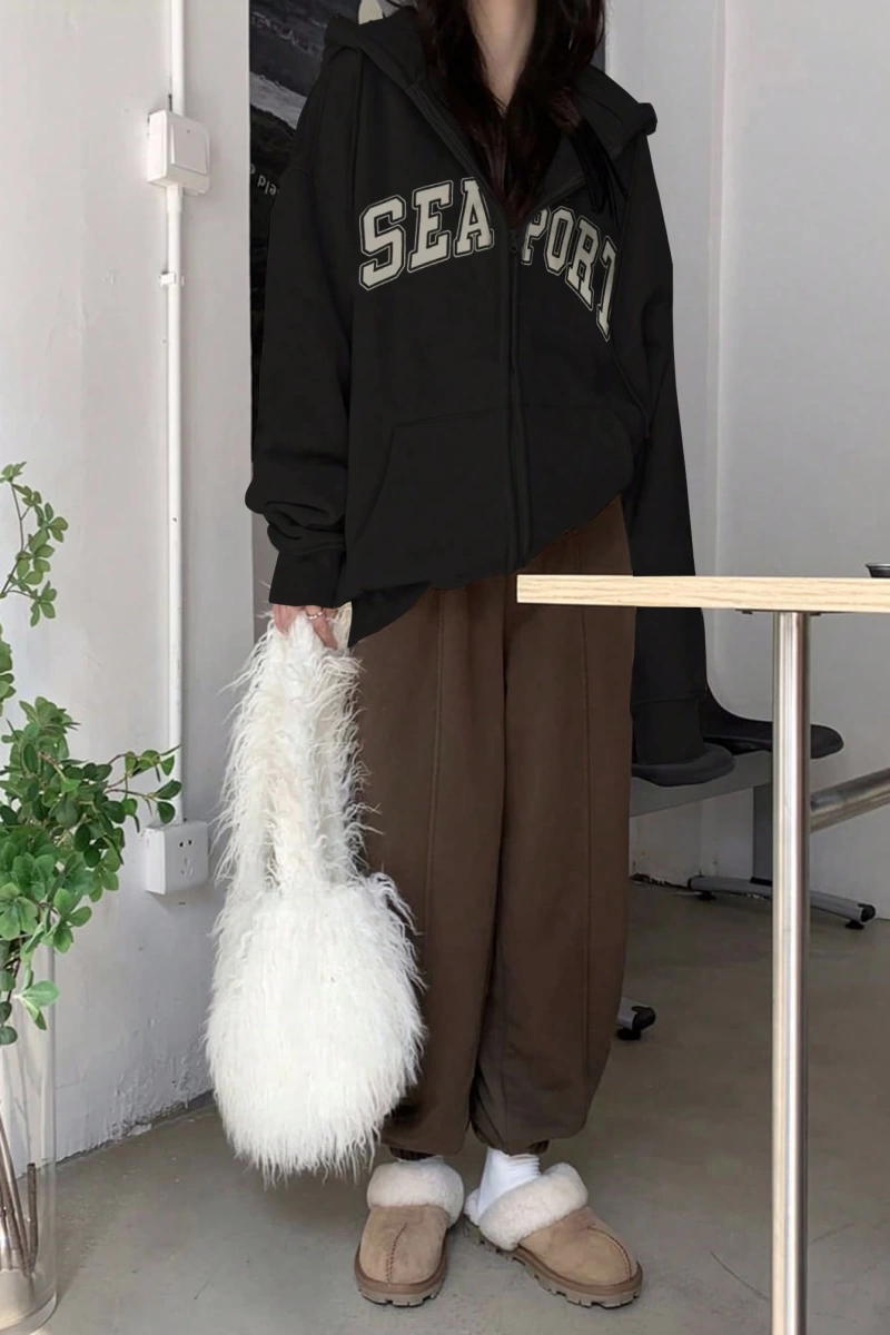 Kadın Bol Mektup Baskılı Termal Astarlı Sweatshirt, Sonbahar, Uzun Kollu Üstler Model 5144