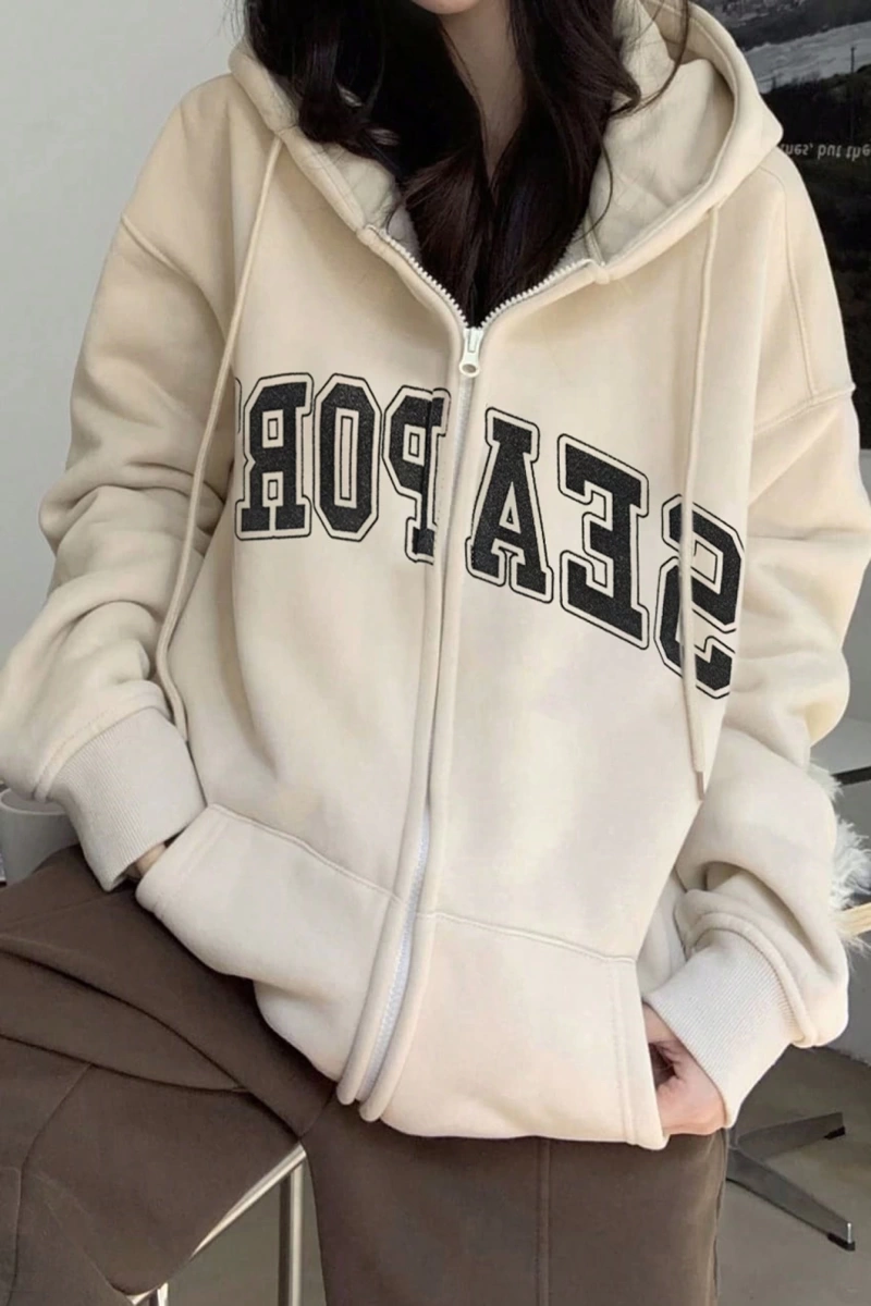 Kadın Bol Mektup Baskılı Termal Astarlı Sweatshirt, Sonbahar, Uzun Kollu Üstler Model 5144