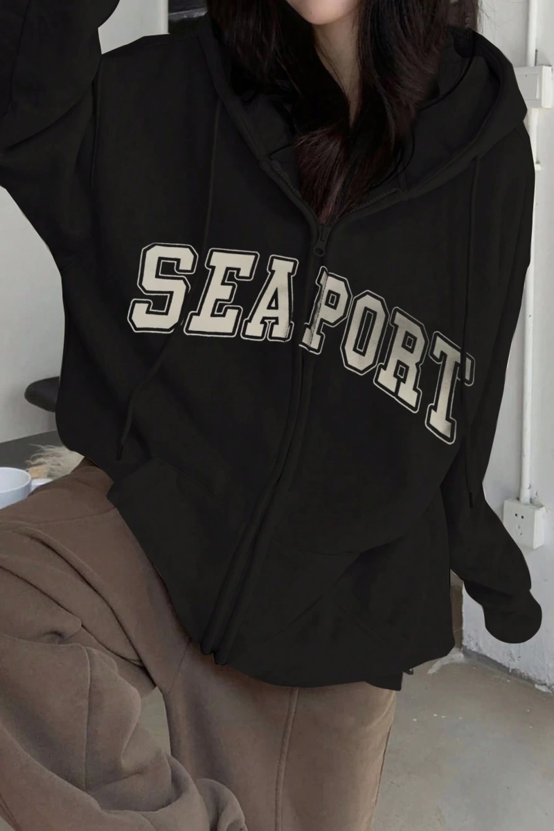 Kadın Bol Mektup Baskılı Termal Astarlı Sweatshirt, Sonbahar, Uzun Kollu Üstler Model 5144