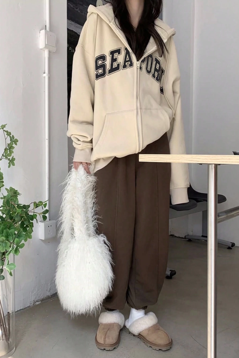 Kadın Bol Mektup Baskılı Termal Astarlı Sweatshirt, Sonbahar, Uzun Kollu Üstler Model 5144