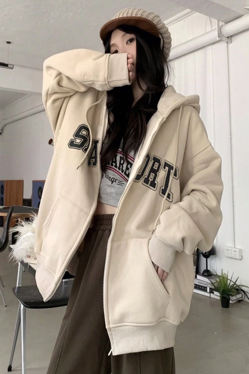 Kadın Bol Mektup Baskılı Termal Astarlı Sweatshirt, Sonbahar, Uzun Kollu Üstler Model 5144