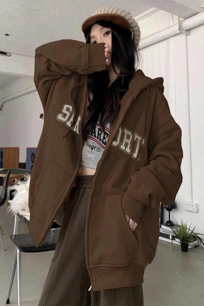 Kadın Bol Mektup Baskılı Termal Astarlı Sweatshirt, Sonbahar, Uzun Kollu Üstler Model 5162