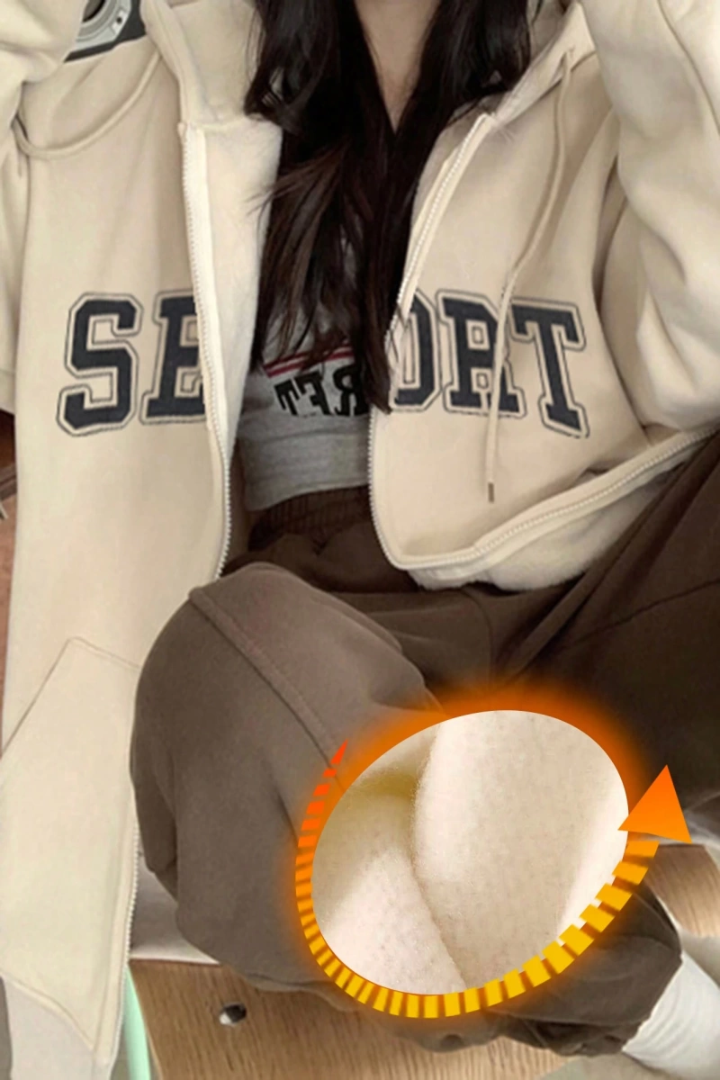 Kadın Bol Mektup Baskılı Termal Astarlı Sweatshirt, Sonbahar, Uzun Kollu Üstler Model 5162