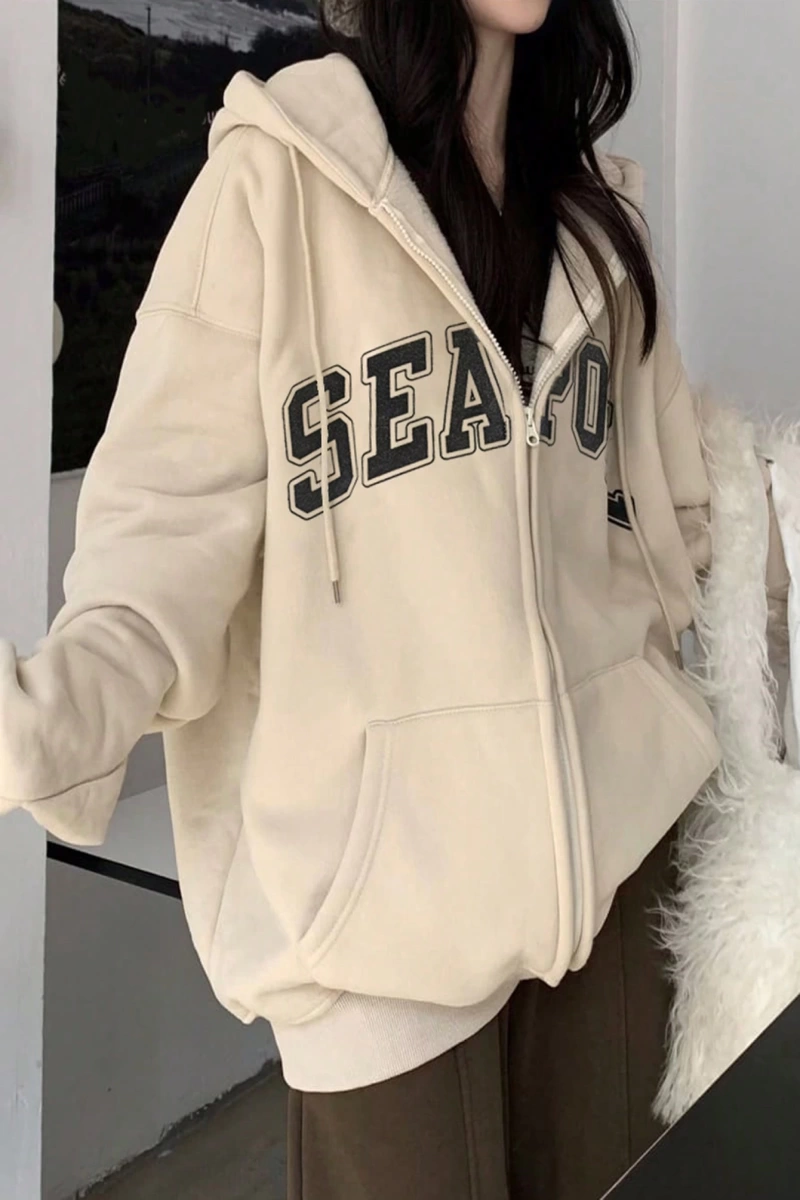Kadın Bol Mektup Baskılı Termal Astarlı Sweatshirt, Sonbahar, Uzun Kollu Üstler Model 5162