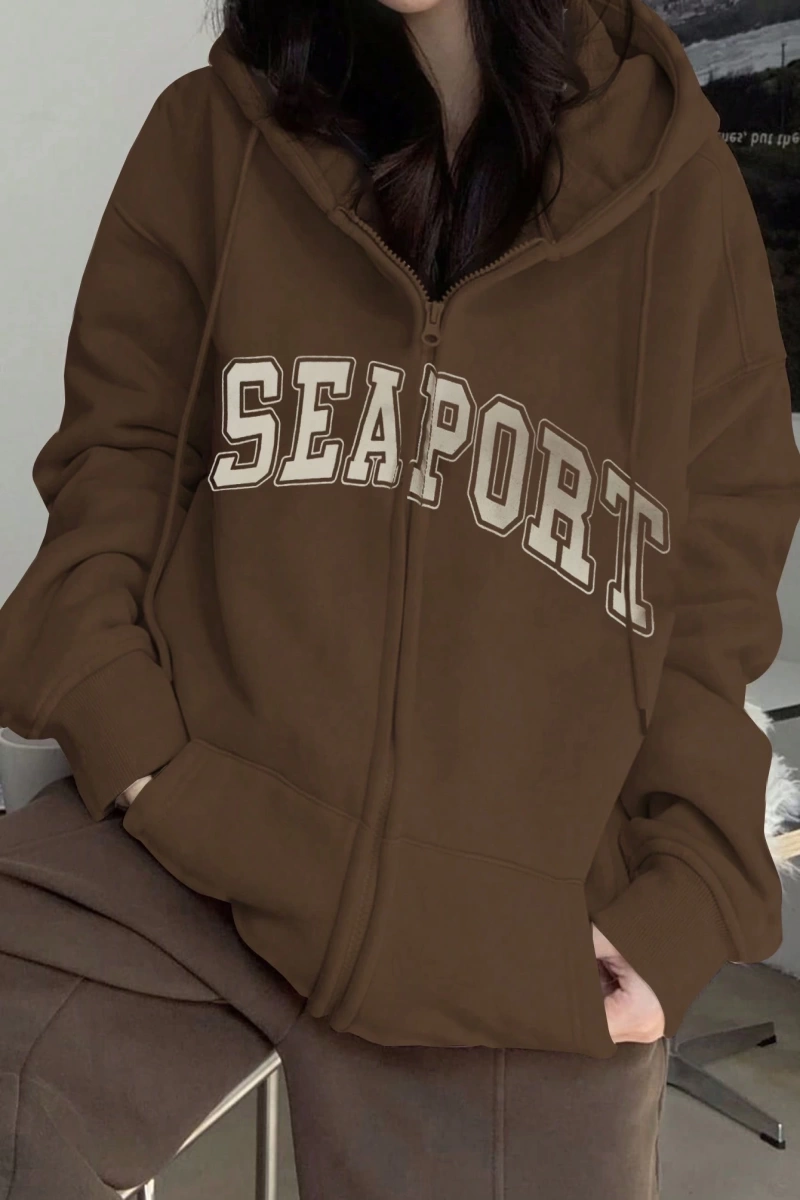 Kadın Bol Mektup Baskılı Termal Astarlı Sweatshirt, Sonbahar, Uzun Kollu Üstler Model 5162
