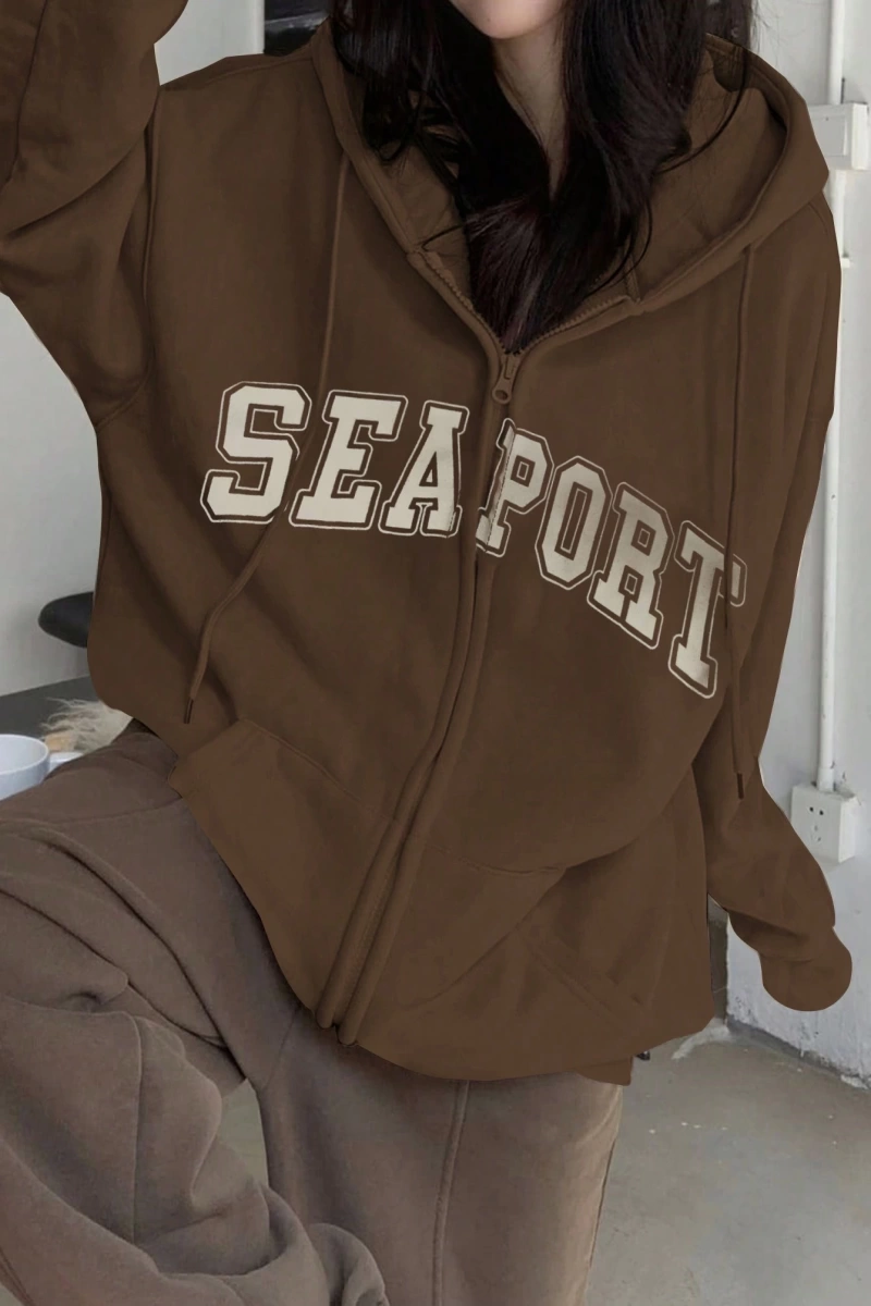 Kadın Bol Mektup Baskılı Termal Astarlı Sweatshirt, Sonbahar, Uzun Kollu Üstler Model 5162
