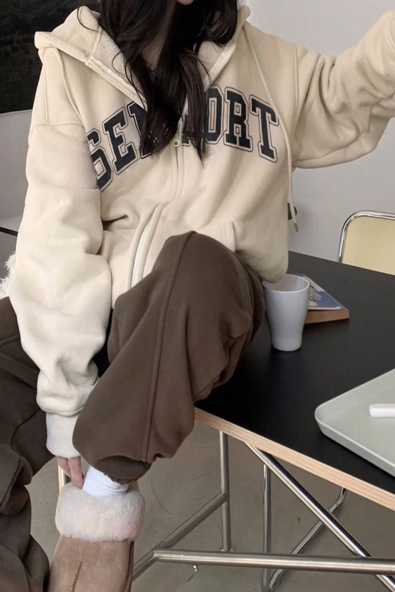 Kadın Bol Mektup Baskılı Termal Astarlı Sweatshirt, Sonbahar, Uzun Kollu Üstler Model 5162