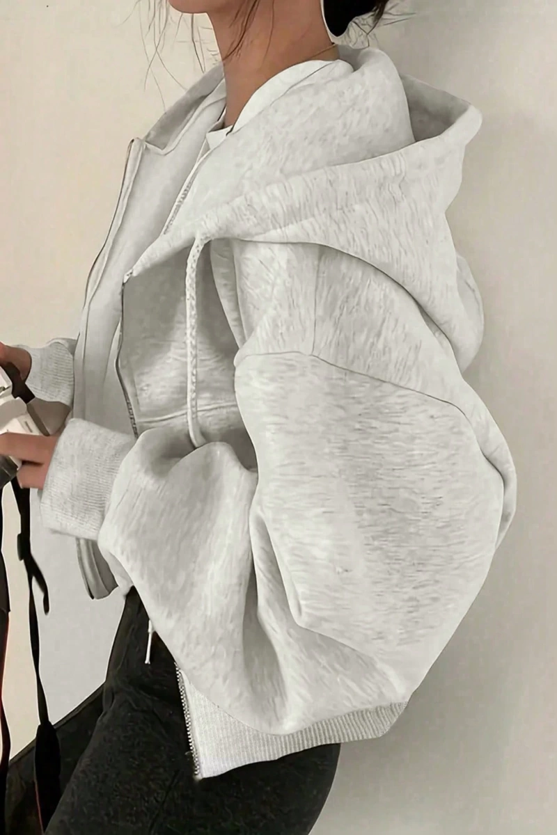 Kadın Fermuarlı Bağcıklı Kapşonlu, Uzun Kollu Üstler Model 5135