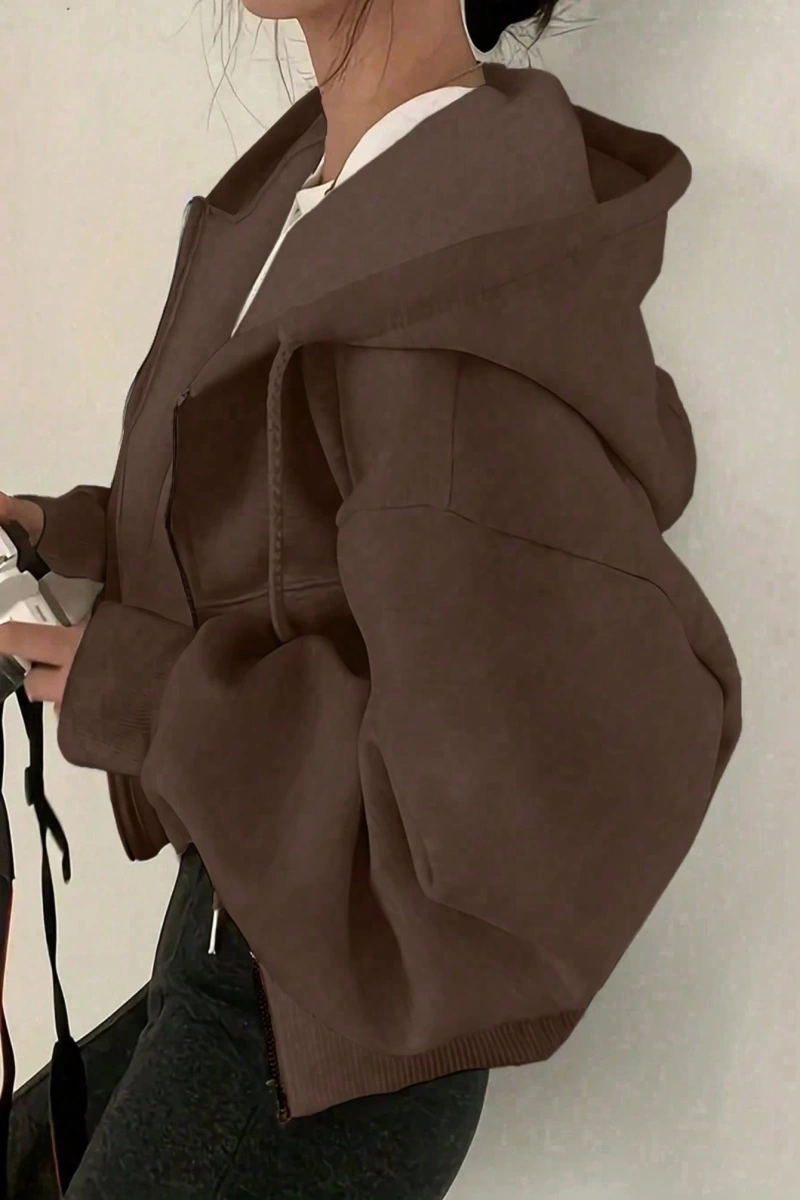Kadın Fermuarlı Bağcıklı Kapşonlu, Uzun Kollu Üstler Model 5135
