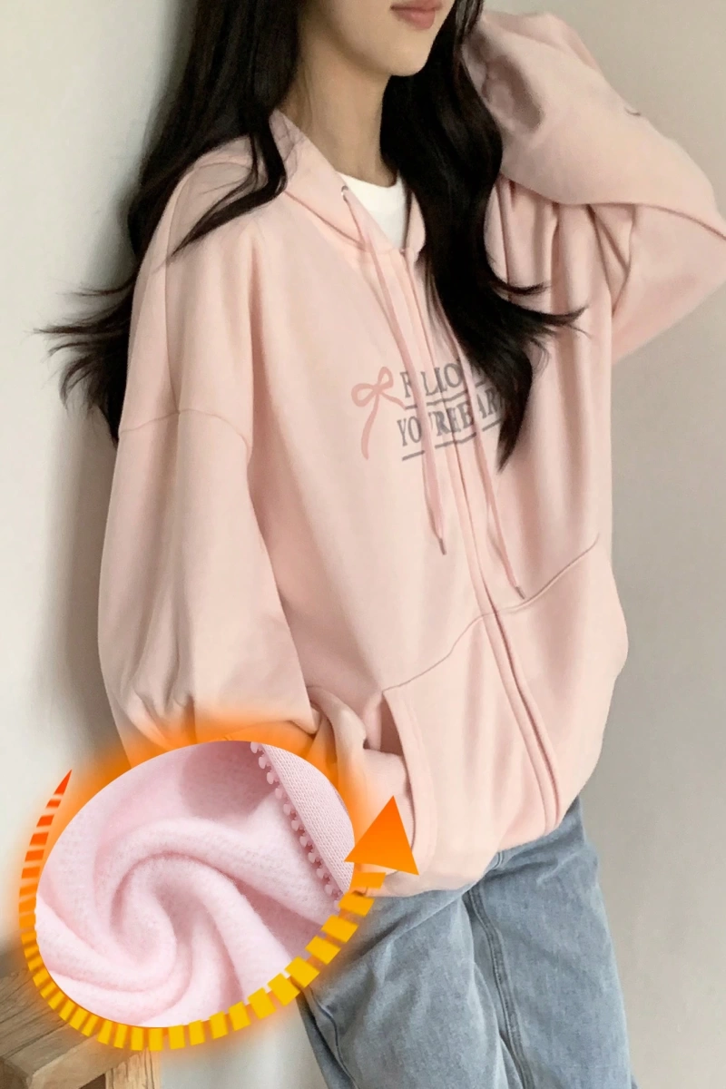 Kadın Fiyonk Dekor Baskı ve Nakış Termal Astarlı Kapşonlu Sweatshirt, Uzun Kollu Üstler Model 5186