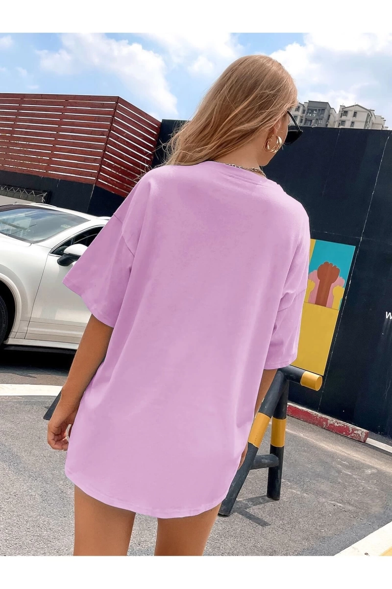 Kadın FLORİDA Renkli Özel Baskılı Renkli Oversize Bisiklet Yaka Penye T-Shirt