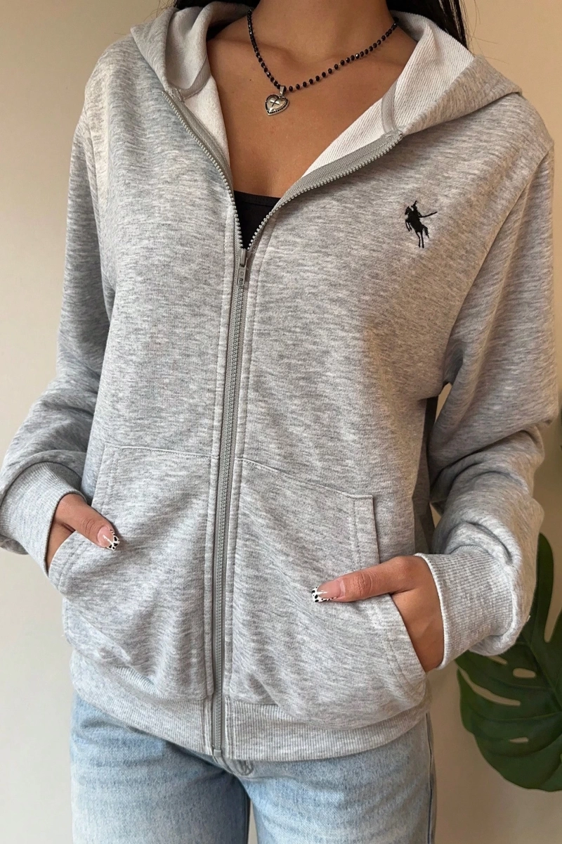 Kadın Gri Örme Kapşonlu Sweatshirt Model 5134