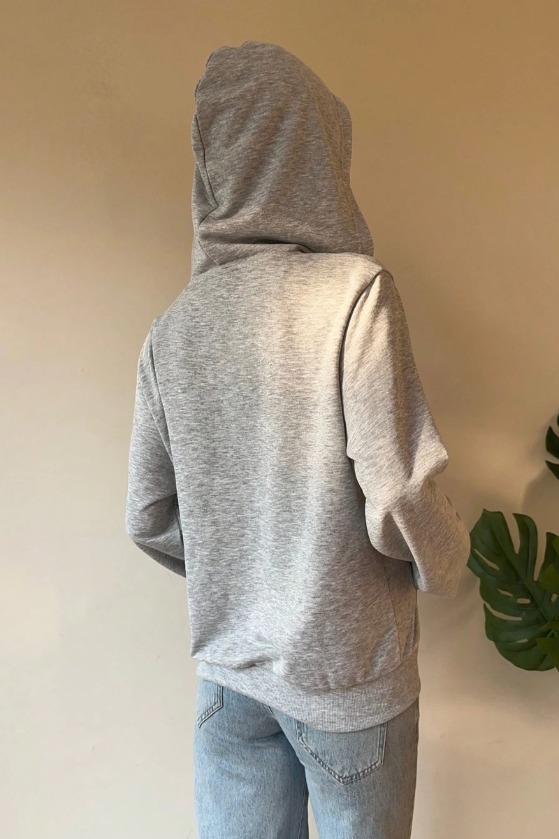 Kadın Gri Örme Kapşonlu Sweatshirt Model 5134