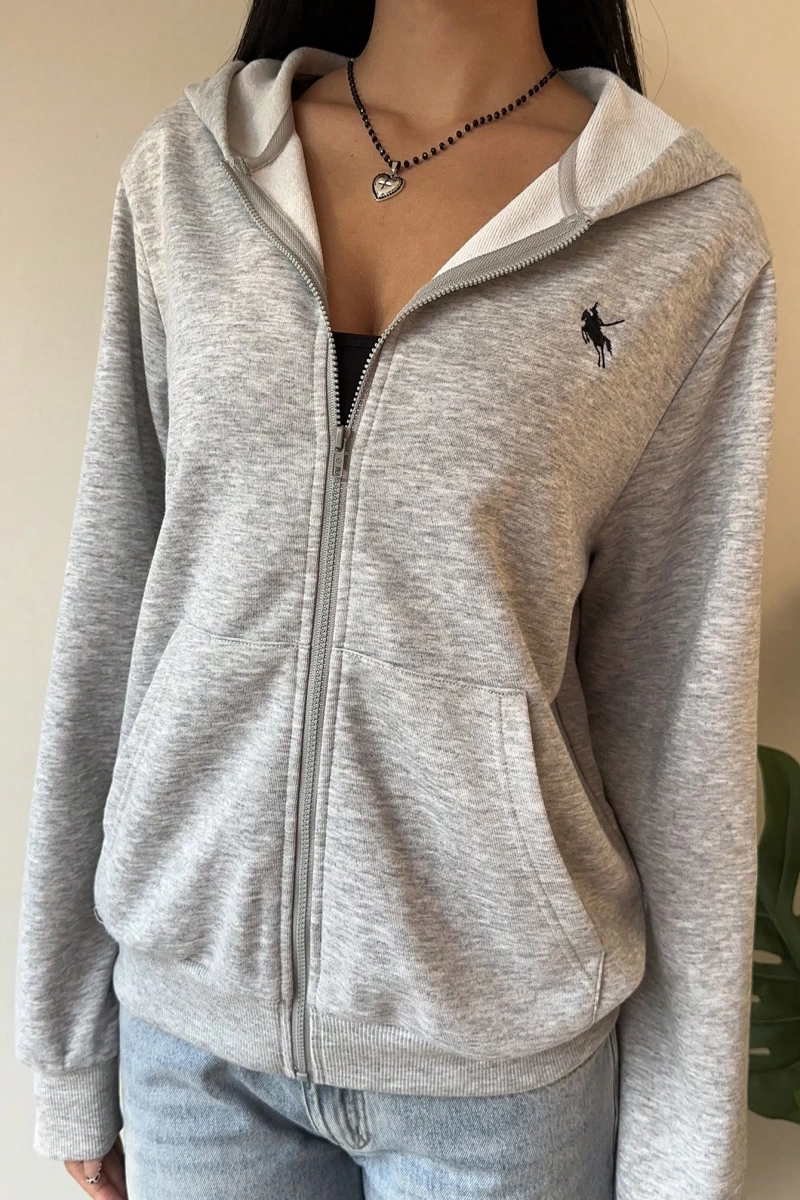 Kadın Gri Örme Kapşonlu Sweatshirt Model 5134