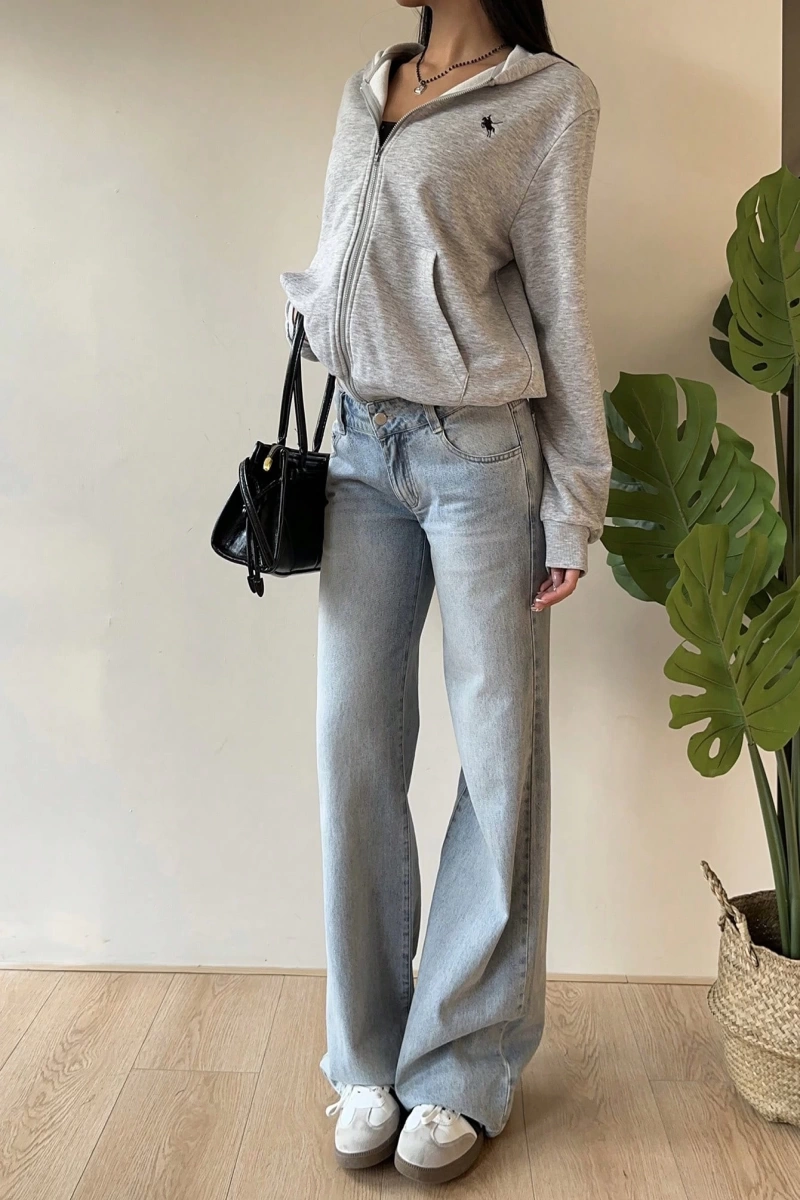 Kadın Gri Örme Kapşonlu Sweatshirt Model 5134