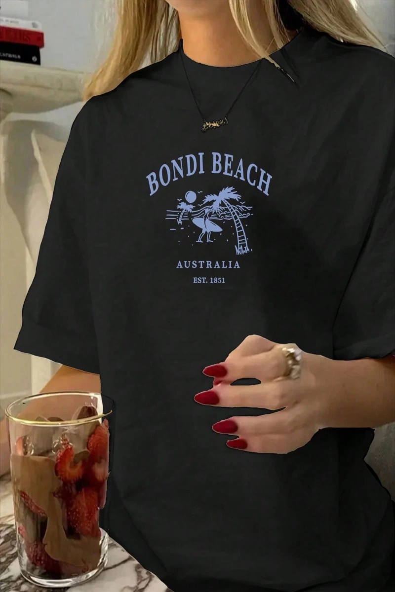 Kadın Günlük Bondi Plaj Baskılı Kısa Kollu Tişört