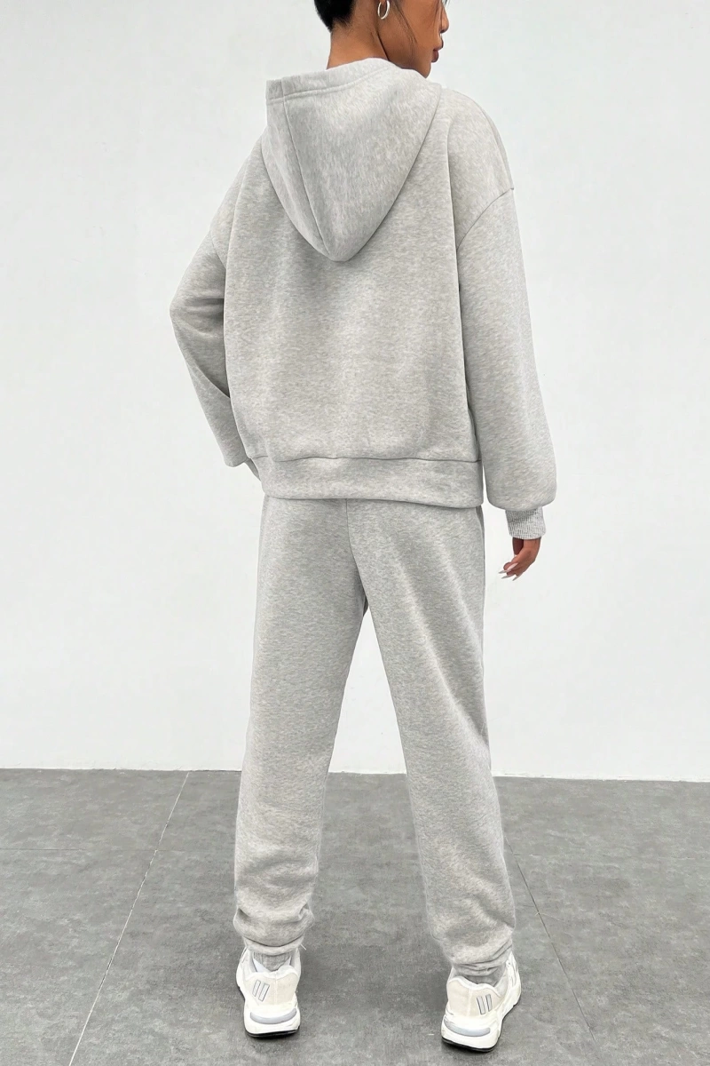 Kadın Günlük Harf Baskılı Bol Kesim Yuvarlak Yaka Sweatshirt Ve Eşofman Altı 2 Parça S