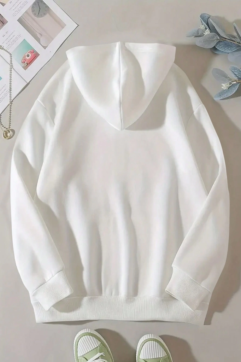 Kadın Günlük Kapüşonlu Üst Ön Fermuarlı ve Kalp Baskılı, Basit Stil Model 5166