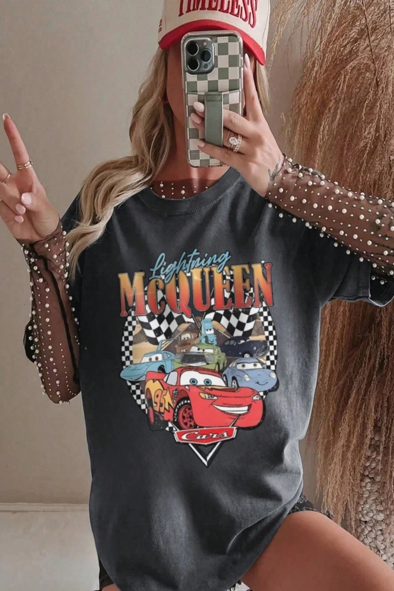 Kadın Günlük Moda Çok Yönlü Yuvarlak Yaka Kısa Kollu Tişört Harf Baskılı, Günlük Giyim İçin U