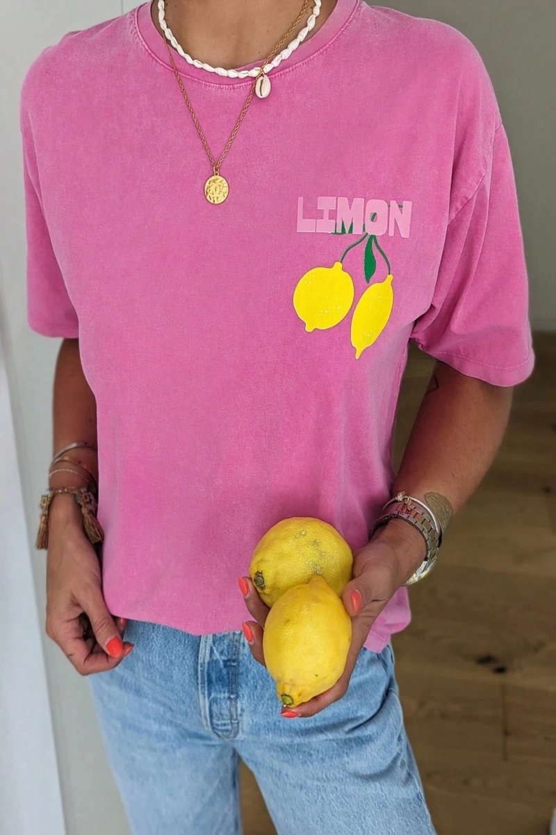 Kadın Günlük Yuvarlak Yaka Kısa Kollu Tişört Limon Çello Bahar Kıyafetleri Desenli