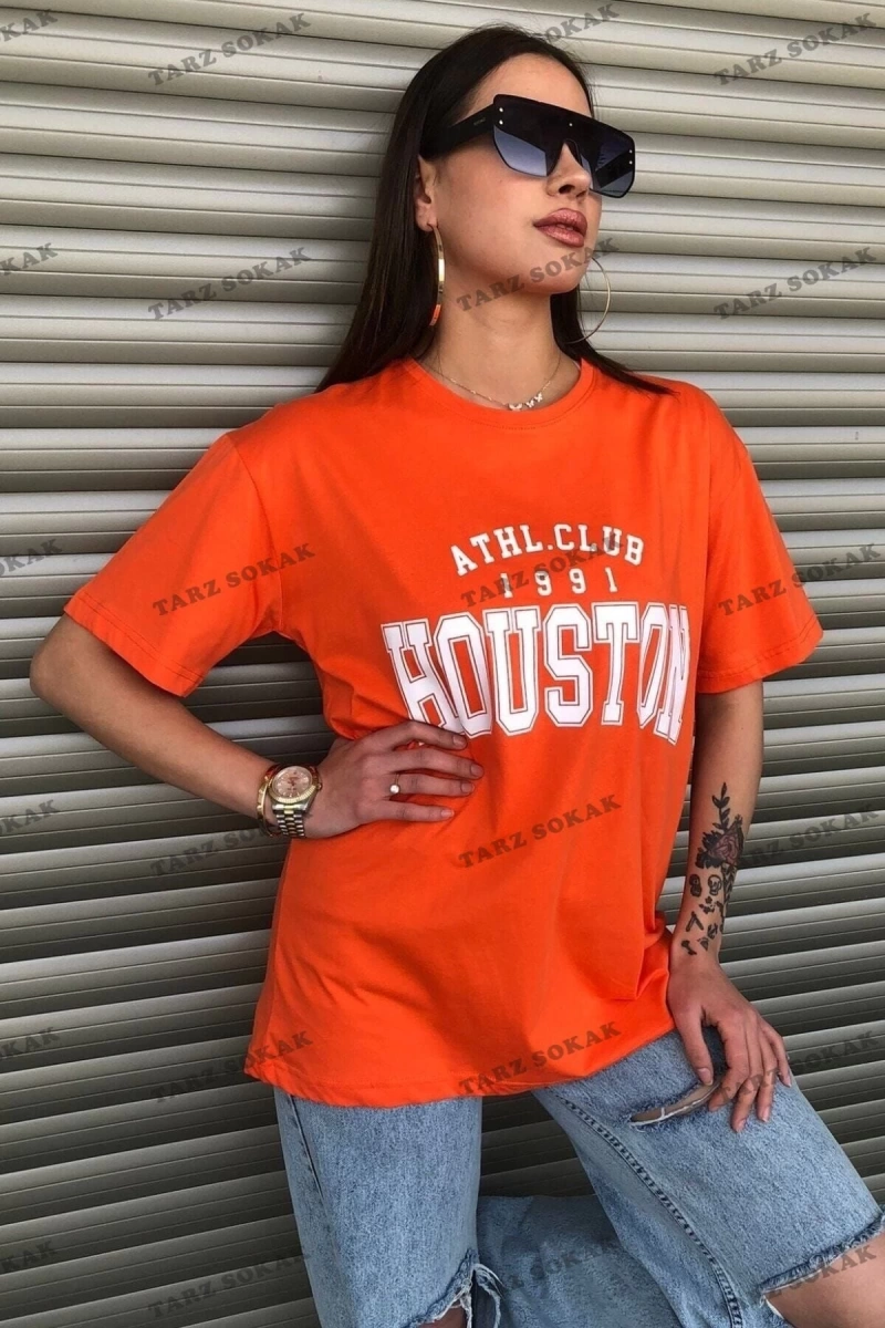 Kadın Houston Baskılı Oversize T-shirt