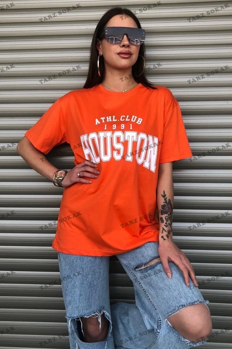 Kadın Houston Baskılı Oversize T-shirt