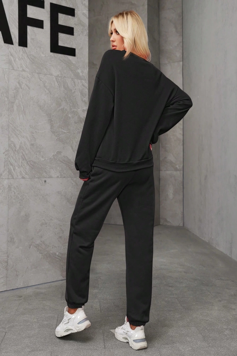 Kadın İki Parçalı Yuvarlak Yaka Kapşonlu Sweatshirt ve Eşofman Altı Sonbahar ve Kış Sezonu İç