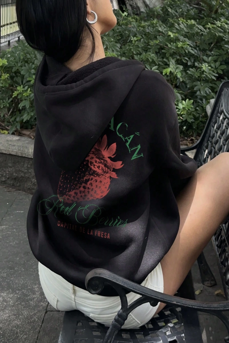 Kadın İlkbahar/Sonbahar Harf ve Kalp Baskılı Kapüşonlu Bol Paça Fermuarlı Sweatshirt Model 5201