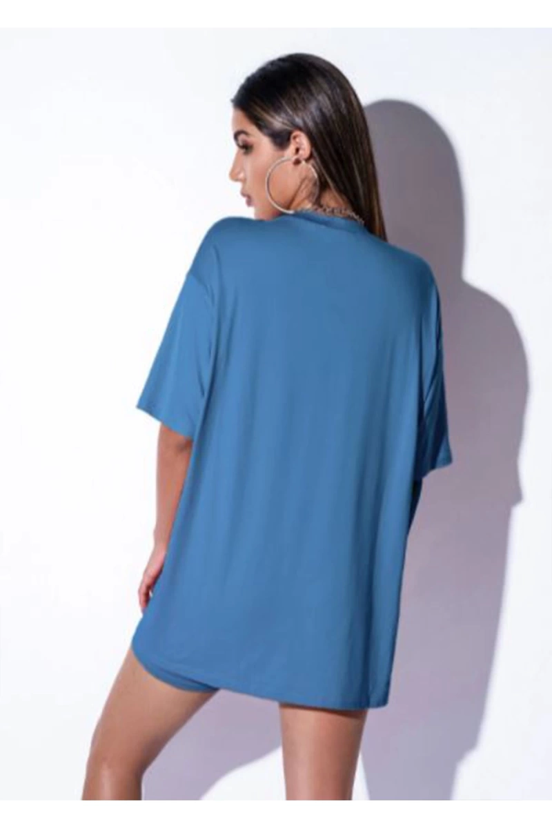 Kadın Indigo Mavi Oversize Sanfrancisco Est.1776 T-shirt