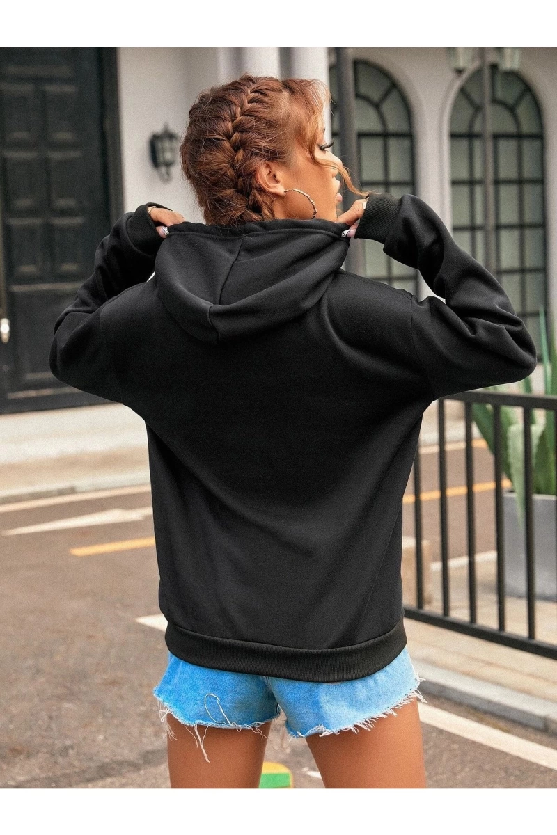 Kadın Kalp Baskılı Kapüşonlu Sweatshirt