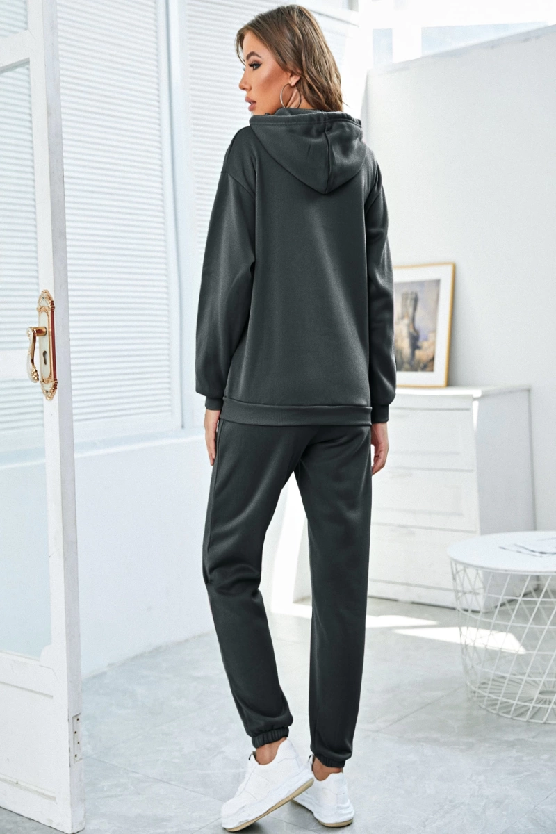 Kadın Kapşonlu Bağcıklı Sweatshirt ve Eşofman Altı Takımı