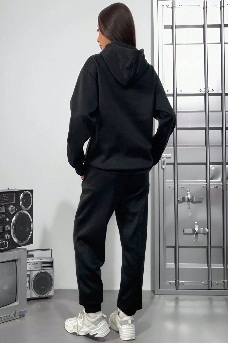 Kadın Kapşonlu Bağcıklı Sweatshirt ve Eşofman Altı Takımı