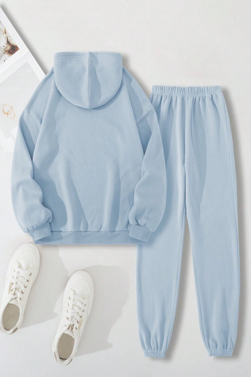 Kadın Kapşonlu Bağcıklı Sweatshirt ve Eşofman Altı Takımı