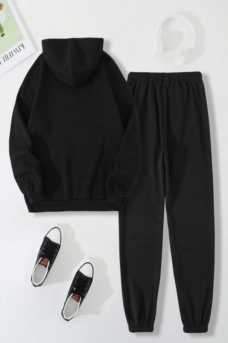 Kadın Kapşonlu Bağcıklı Sweatshirt ve Eşofman Altı Takımı